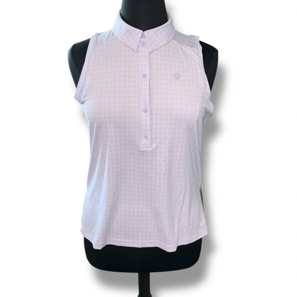 NWT LULULEMON Quick-Dry Sleeveless Polo Shirt Diamond Spot Lavender Size 14